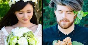 Pessoas solteiras recriam fotos clássicas de casamento