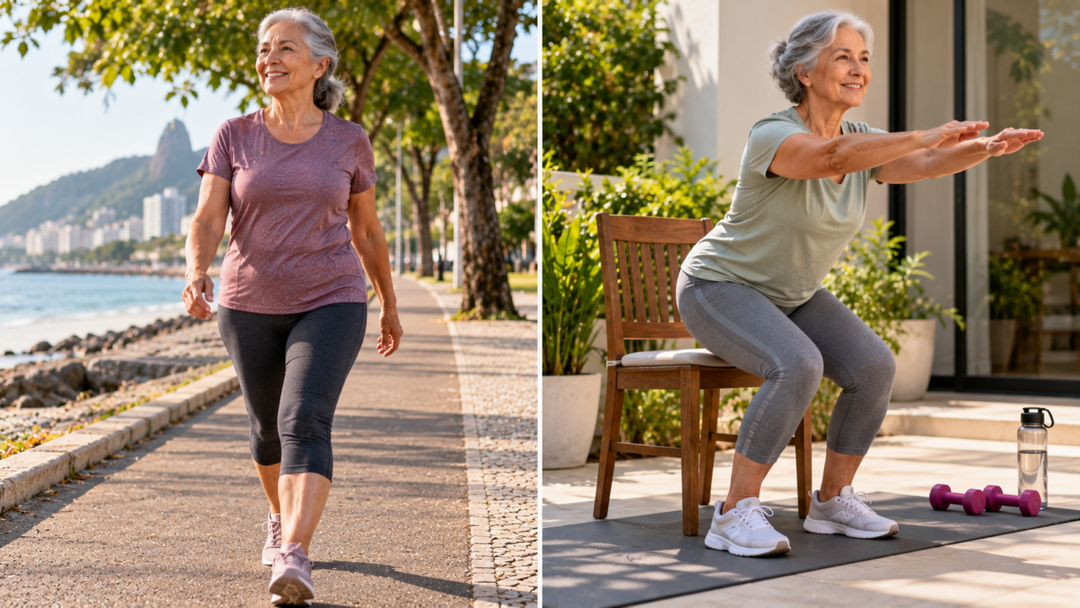 Depois dos 60 anos, uma rotina completa pode incluir caminhada, exercícios de força e equilíbrio. Veja como combinar esses estímulos sem exagerar.