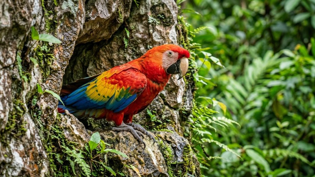 O santuário ecológico abriga diversas espécies de aves livres que cruzam o céu em busca de seus ninhos naturais.