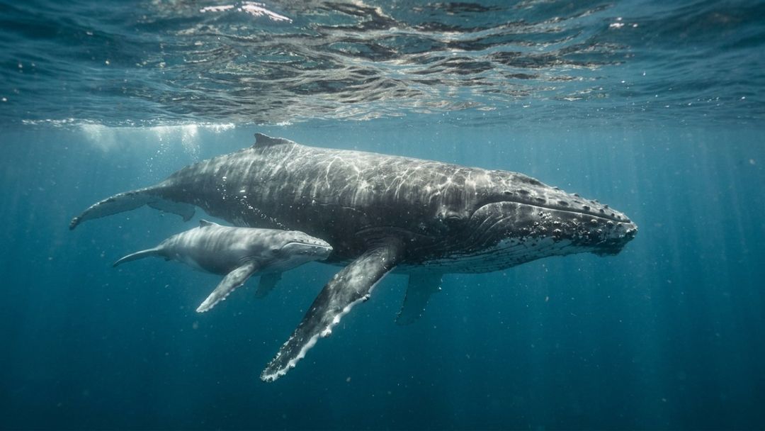 As águas protegidas do arquipélago funcionam como um berçário natural essencial para as baleias jubarte.