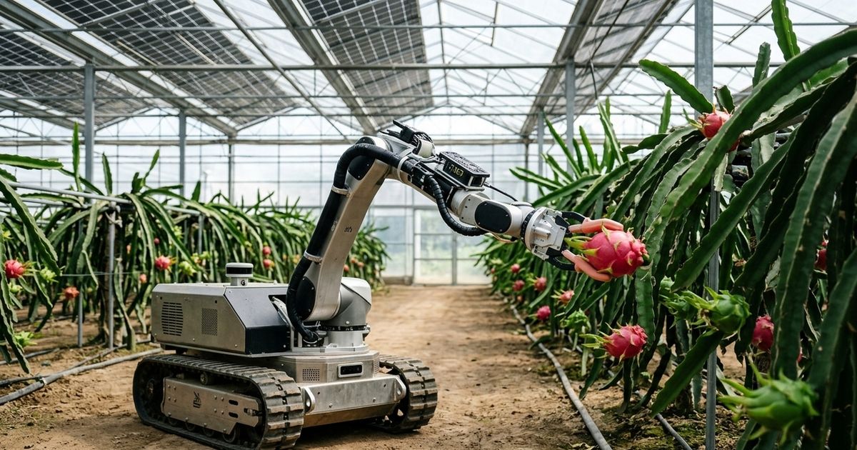 Pesquisadores espanhóis criaram o DragonBot, robô que identifica pitayas maduras e colhe apenas a fruta certa para reduzir o trabalho manual