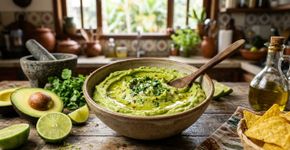 Os mexicanos dizem que o segredo para o guacamole ficar mais cremoso e com sabor equilibrado é colocar um fio de azeite de oliva