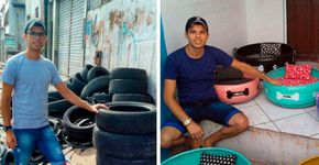 Jovem paraibano transforma pneus velhos em caminhas para animais