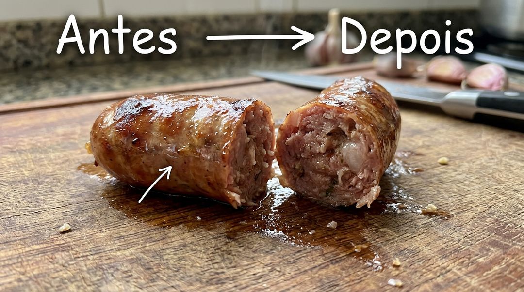 Controlar a temperatura da água e nunca furar o embutido são práticas essenciais para preservar os sucos e o sabor da carne.