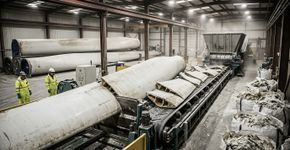 Empresa do Tennessee transforma pás de turbinas eólicas aposentadas em fibra de vidro com 99,9% de pureza que pode voltar como concreto, painéis de carros e filamento para impressão 3D