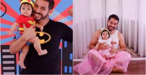 Pai faz fotos divertidas para primeiro Dia dos Pais com filha