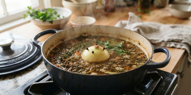 Featured main: A lentilha cozida fica mais saborosa se você adicionar um ingrediente em comum à panela durante o cozimento