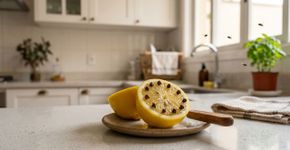 Desde que coloquei essa fruta cortada em um prato, nenhuma mosca entrou na minha cozinha