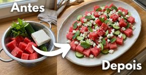 Não coloque a melancia cortada diretamente na salada: um pouco de açúcar e 30 minutos no escorredor retiram parte da água sem destruir a textura da fruta