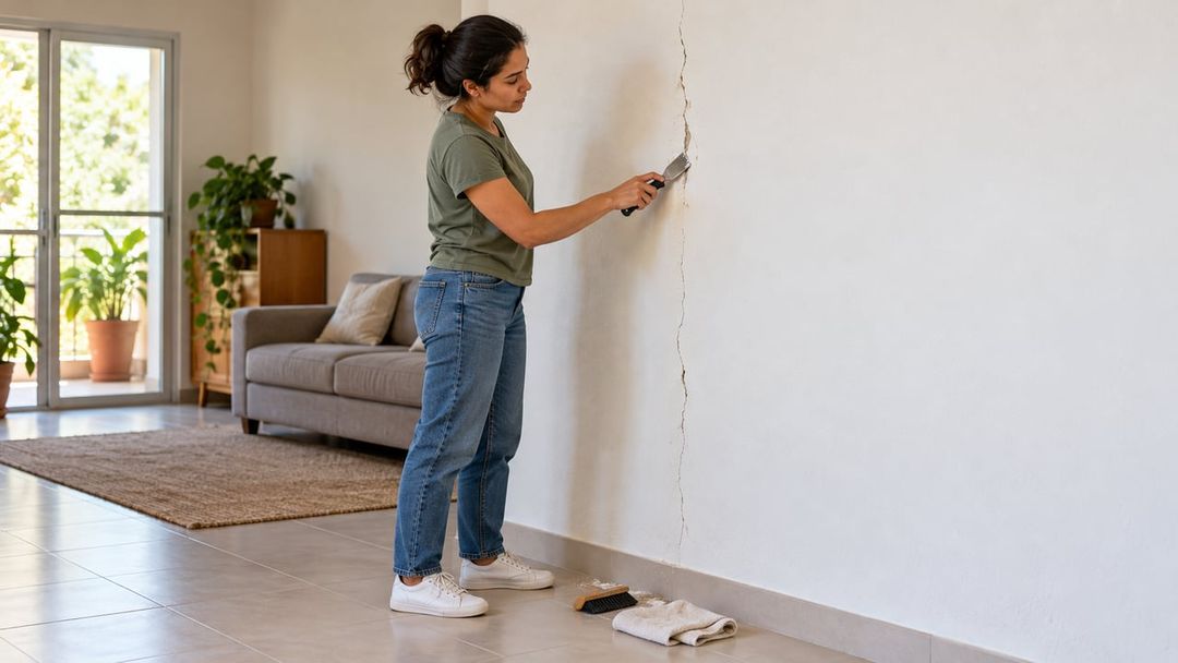 Poeira, reboco solto e tinta descascando impedem a aderência do gesso – Imagem ilustrativa criada por inteligência artificial
