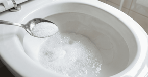 Adiciono 1 colher à água para limpar o vaso sanitário. O cheiro some instantaneamente e a superfície fica protegida contra manchas por dias