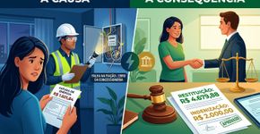 Moradora recebe conta de luz de R$ 1.601,84 mesmo mantendo o apartamento fechado durante a semana e contrata engenheiro para investigar o consumo; uma cobrança provocada por falha na instalação sob responsabilidade da concessionária pode terminar em R$ 4.679,88 de restituição e R$ 2 mil de indenização