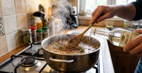 Por que se deve adicionar vinagre à panela ao cozinhar lentilhas e qual a sua função?