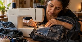 Ex-professora universitária transforma jeans velho em negócio, reaproveita quase meia tonelada de tecidos e usa parte dos ganhos para apoiar outras famílias