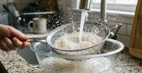 Especialistas coreanos dizem que: “Ao lavar arroz, jogue fora a primeira água exatamente neste momento.” Assim, o sabor antigo é cortado e o sabor do arroz ganha vida