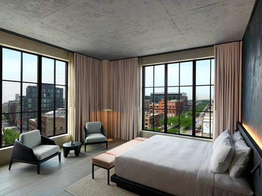 Interior de um dos quartos do Nobu Hotel Chicago