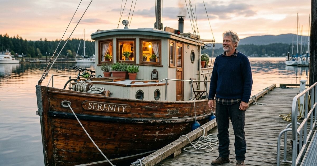 Homem de 55 anos reforma um barco antigo para morar, elimina aluguel por 4 anos e passa a pagar apenas a taxa da marina