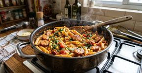 Macarrão cremoso com calabresa de uma panela só: tudo junto e misturado, fácil e rápido