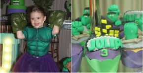 ‘Hulk’ ganha o coração de menina e vira tema de sua festa