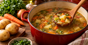 Sopa salgada não é corrigida por uma batata que ‘puxa’ o sal: diluição e aumento do volume são os caminhos que realmente reduzem a concentração