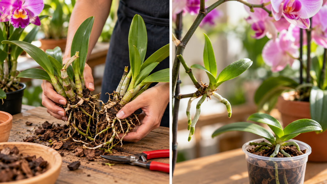 Aprenda como fazer mudas de orquídeas por divisão de touceira, keikis e pseudobulbos, com cuidados para preservar a planta-mãe e formar novas raízes.