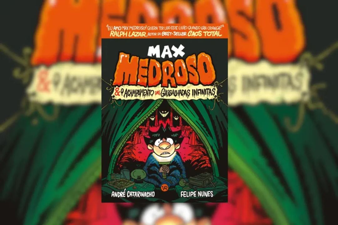 “Max Medroso e o acampamento das gargalhadas infinitas” mistura humor e cultura pop para falar de coragem e autoaceitação (Imagem: Reprodução digital | VR Editora)