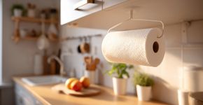 Esse truque com cabide plástico tira o papel toalha da bancada e libera espaço na cozinha
