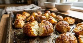Antes de levar a batata ao forno, cozinhe com uma pitada de bicarbonato: o passo ajuda a criar uma casquinha muito mais crocante e um interior macio