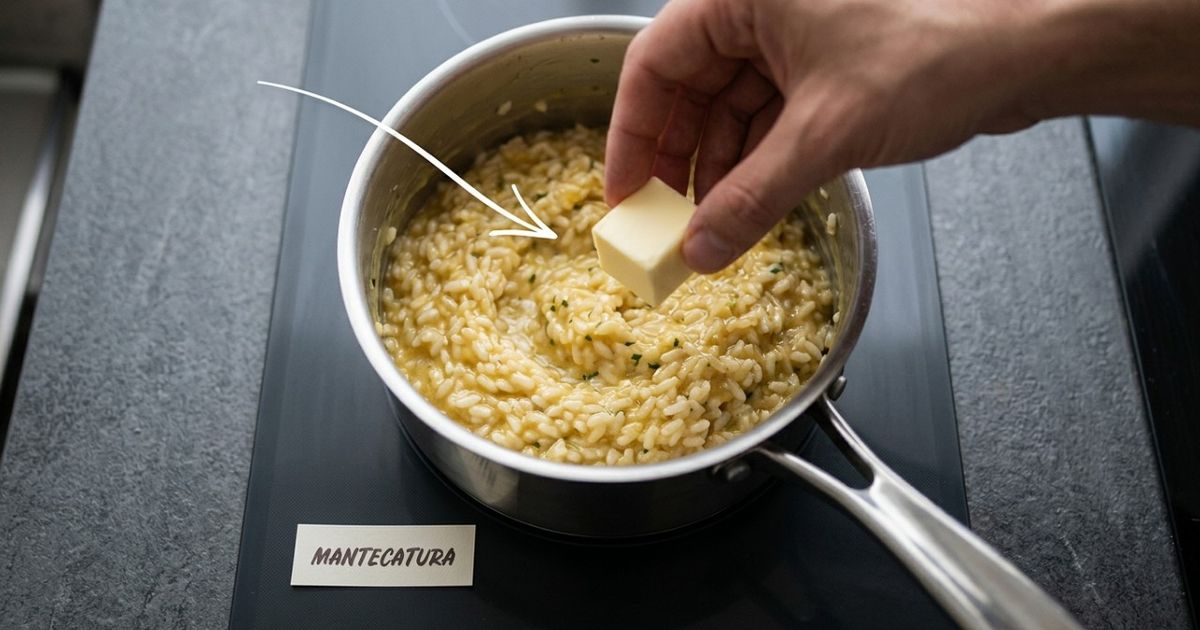 Os italianos garantem: “Para deixar o risoto mais cremoso e com textura no ponto certo, o segredo é colocar uma colher de manteiga gelada”