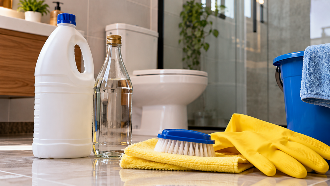 Por que água sanitária e vinagre são perigosos juntos? Entenda a reação química, os riscos dos vapores e como limpar o banheiro com mais segurança.