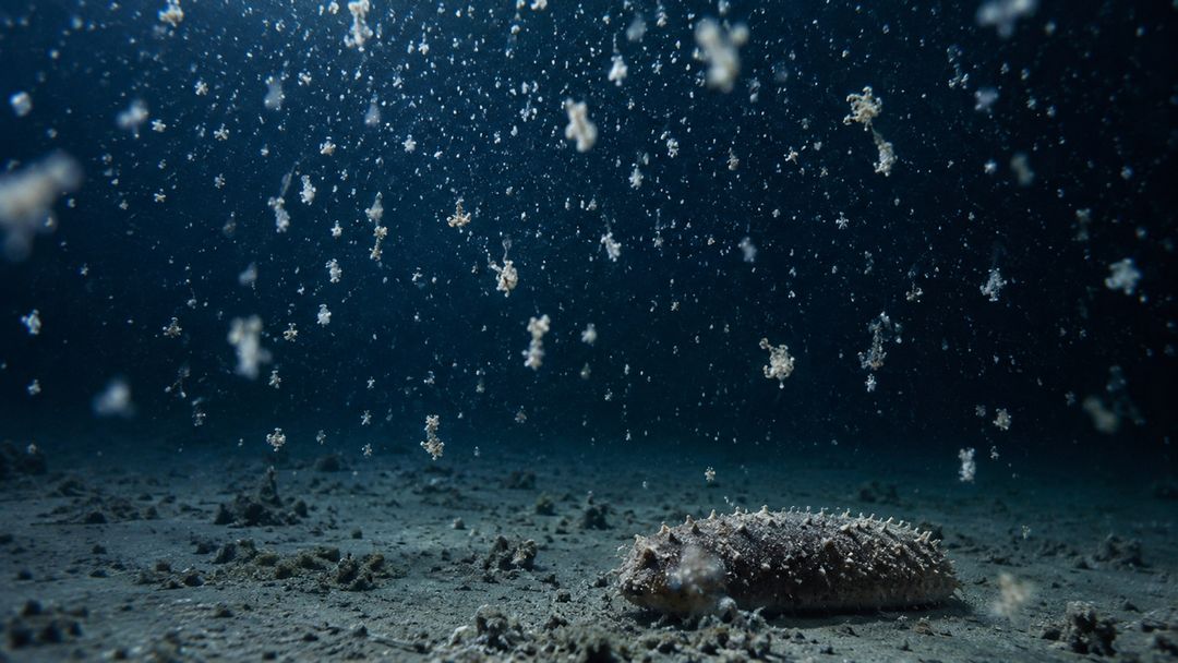 Restos orgânicos descem da superfície e alimentam o oceano profundo.
