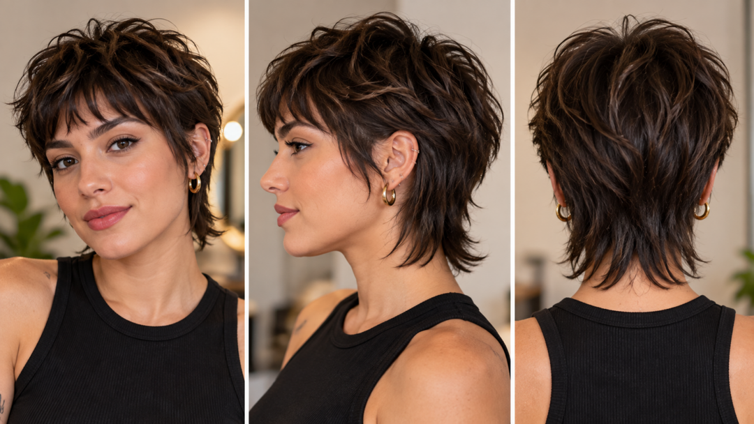 Quer um cabelo curto fora do tradicional? Conheça o mixie cut, corte que mistura pixie e mullet com camadas, movimento e acabamento levemente retrô.