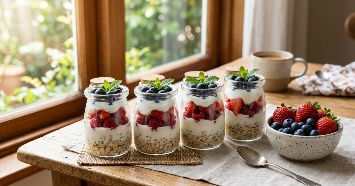 Frutas vermelhas, aveia e iogurte grego em camadas: esse café da manhã fica pronto em 10 minutos e entrega 16 gramas de proteína e 6 gramas de fibras por porção
