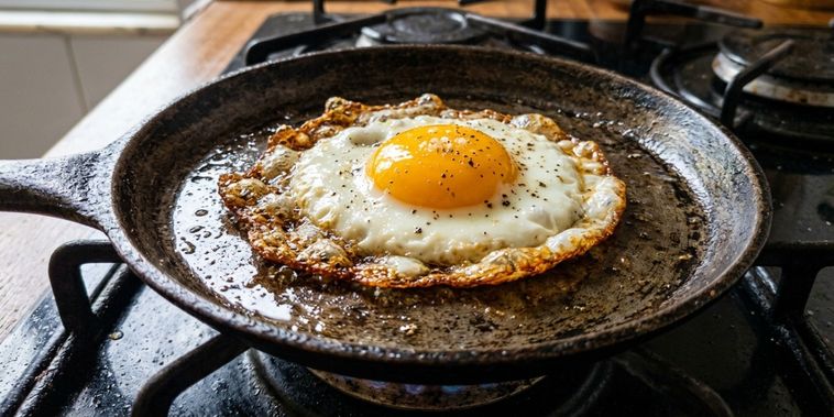 Featured main: Jogar uma pitada de sal grosso no óleo ainda frio da frigideira: por que é recomendado antes de fritar ovo em casa