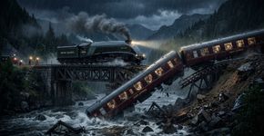 Um trem atravessava uma ponte quando uma avalanche de lama e água arrancou parte da estrutura poucos minutos antes de sua passagem