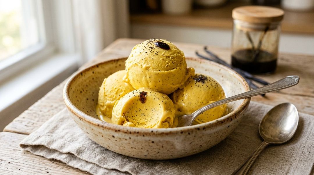 A baunilha tem notas doces, florais e aromáticas, enquanto a cúrcuma acrescenta uma camada mais quente e terrosa.