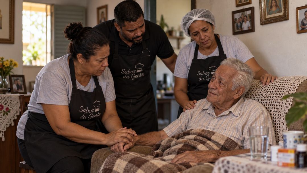 Funcionários procuram Álvaro em casa quando ele falta ao almoço habitual.