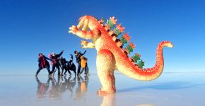 Fotos em perspectiva no Salar de Uyuni, na Bolívia