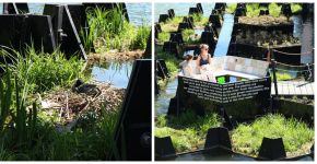 Plástico recolhido de rio vira parque flutuante