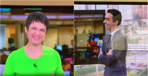 César Tralli chama Sandra Annemberg de Fátima e ela morre de rir