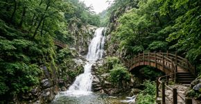 Na Coreia do Sul, uma trilha atravessa um vale com 12 cachoeiras aos pés do Hyangrobong: depois de cruzar uma ponte suspensa entre paredões rochosos, surge a Yeonsan, uma das maiores quedas do percurso