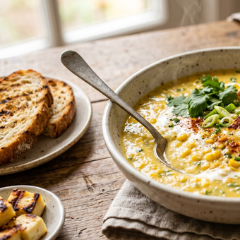 Featured mobile: Sopa cremosa de milho com queijo coalho grelhado