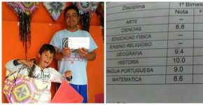 Loja oferece uma pipa para cada criança com boletim nota 10