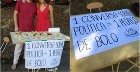 Ação troca um pedaço de bolo por uma conversa sobre política