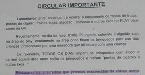 Moradora se revolta ao condomínio culpar ‘serviçais’ pelo lixo