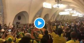 Brasileiros fazem a festa na Rússia após vitória sobre a Sérvia