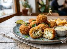 Featured side: Bolinho de palmito vegano que fica crocante por fora e incrivelmente macio por dentro