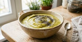 Manga congelada deixa esta vitamina naturalmente espessa e cremosa: a receita fica pronta no liquidificador e oferece mais de 22 gramas de proteína e 6 gramas de fibras