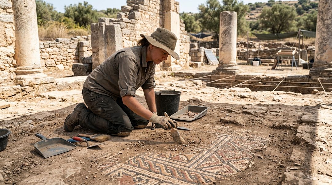 O complexo arqueológico em Mieza inclui salões de banquetes decorados com mosaicos sofisticados.
