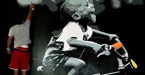 Artista abusa do cinza para expressar alegria nos muros